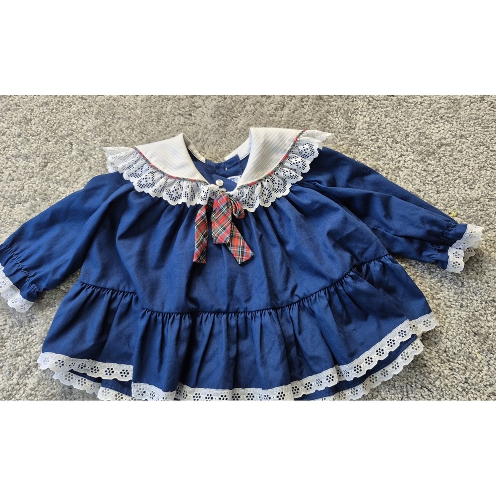 Vintage Haddad Brothers Baby Girl Blue Dress Made‎ in USA Lace Christmas Holiday